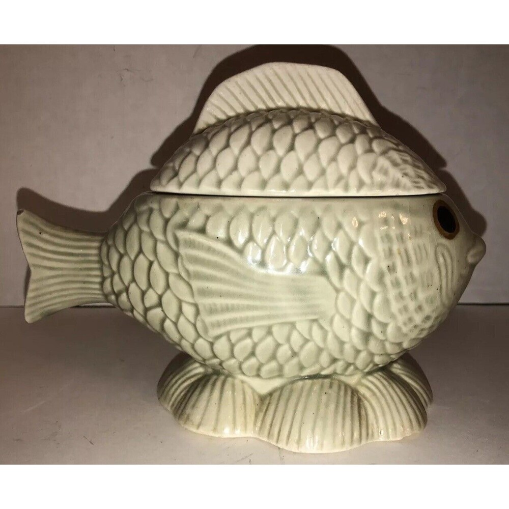 Vintage Ceramic Fish Bowl Lid Bodegas Oaxaca Ceramica Made In Mexico Scales RARE